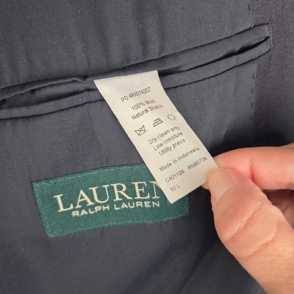 Lauren Ralph Lauren Mens 52L Navy Blue Wool Gold Crest Button Blazer Sport Coat